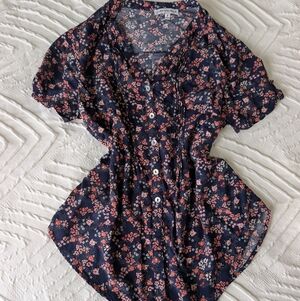 Sara Michelle Navy and Pink Floral Blouse